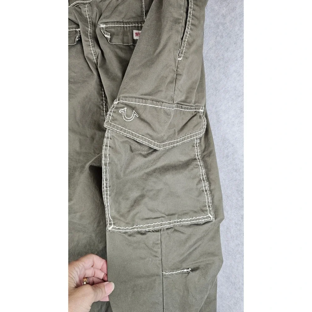 True Religion Mens Big T Cargo Jogger Olive Green Contrast Stitch 3XL